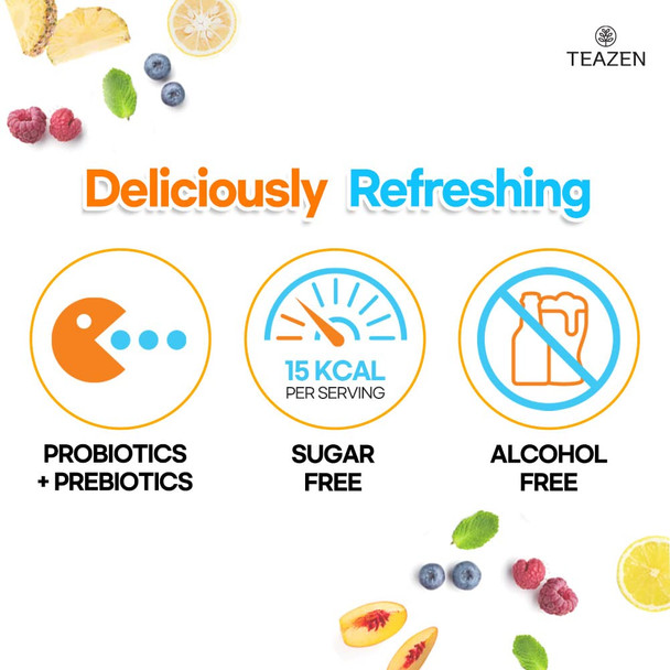Teazen 5 Flavors 50 Sticks Variety Pack Kombucha Lemon Peach Berry Pineapple Citron Flavor (50 Sticks)