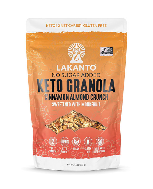 Lakanto Cinnamon Almond Crunch Granola - Delicious Snack Quick Breakfast Cereal Keto Friendly Monk Fruit Sweetener No Sugar Added Vegan Gluten Grain Low Net Carbs (11 Oz)