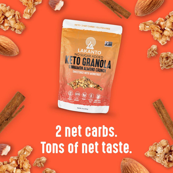 Lakanto Cinnamon Almond Crunch Granola - Delicious Snack Quick Breakfast Cereal Keto Friendly Monk Fruit Sweetener No Sugar Added Vegan Gluten Grain Low Net Carbs (11 Oz)