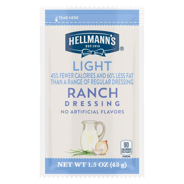 Hellmann'S Light Ranch Salad Dressing Portion Control Sachets Gluten No Artificial Flavors added MSG or High Fructose Corn Syrup 1.5 oz Pack of 102