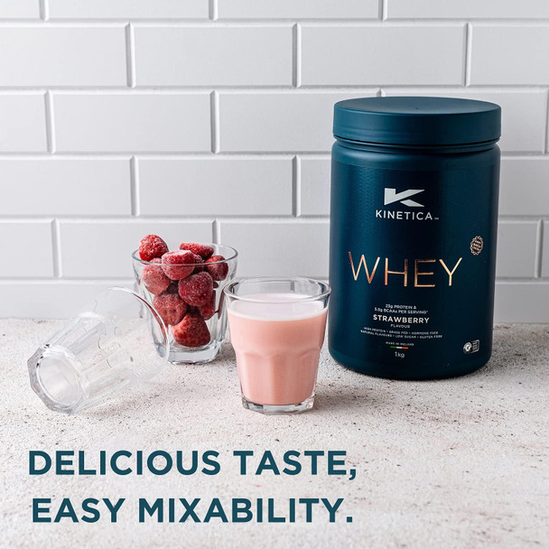 ‎Kinetica Kinetica Protein Powder Strawberry 1Kg 23G Protein Per Serving 33 Servings Whey Protein From EU Grass-Fed Cows Excellent Mixability & Taste