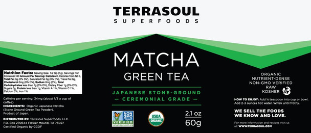 Terrasoul Superfoods Organic Matcha Green Tea (Ceremonial Grade in Miron Glass) 4.24 Ounces (120g)