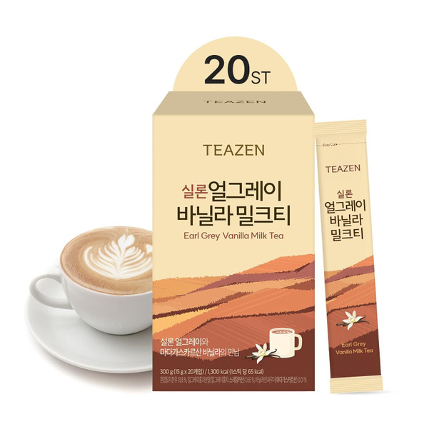 Teazen Earl Grey Vanilla Milk Tea Powder Cylon Black Tea Sweetened Instant Milk Tea Mix On-the-go Packet (20 Packets 10.58oz)