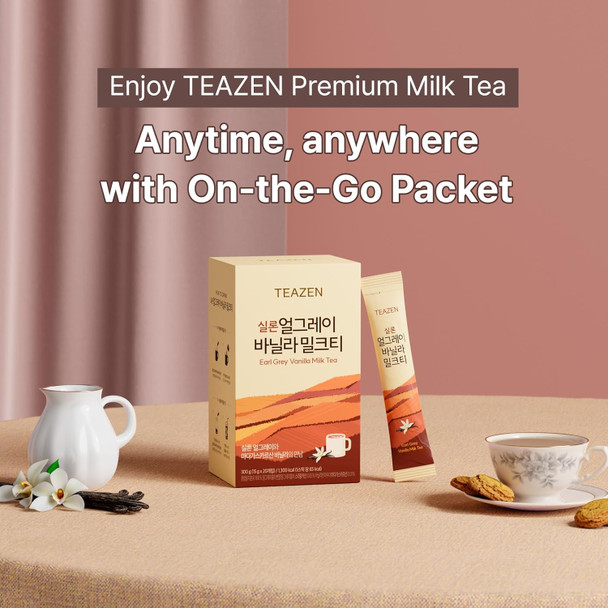 Teazen Earl Grey Vanilla Milk Tea Powder Cylon Black Tea Sweetened Instant Milk Tea Mix On-the-go Packet (20 Packets 10.58oz)