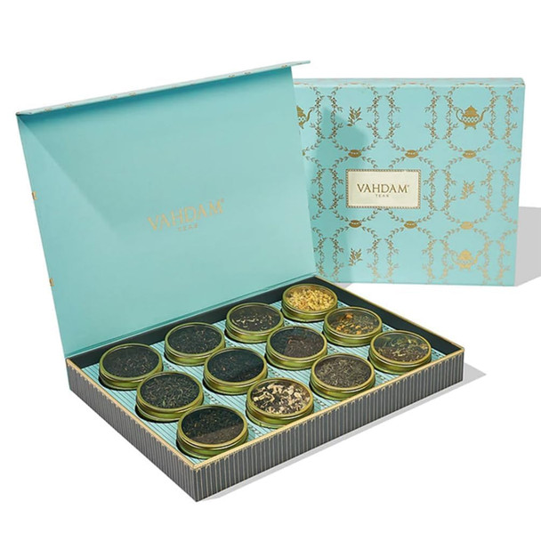 Vahdam BLOOM - Assorted Tea Sets 12 Premium Loose Leaf Teas in tin Caddy Presentation box | 100% Natural Ingredients | Perfect Diwali s for Friends and Family