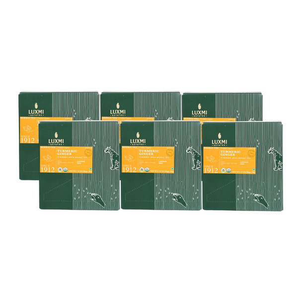 Luxmi Estates - Turmeric Time-Out - Organic Ginger Turmeric Tea - 90 Tea Bags (15ct x 6 Pack) | With Organic Turmeric Ginger Cardamom Black Pepper | Great for Immunity and Healthy Response to Inflammation