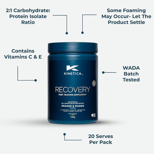 ‎Kinetica Kinetica Recovery Powder Post Exercise Hydration MUScle Repair And Energy Store Replenisher 20 Servings Orange And Mango 1.5Kg
