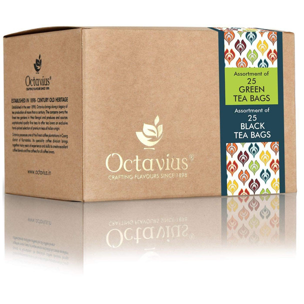 Octavius Assorted Tea Sampler Set (6 Flavors 100 Tea Bags) | Black & Green Tea Sampler Pack | Tea Set | Pack of 2