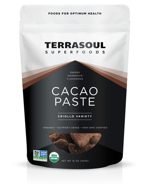 Terrasoul Superfoods Raw Organic Cacao Paste 16 Oz Pure and Rich Dark Chocolate for Gourmet Desserts Smoothies and For All Your DIY Decadent Chocolate Creations