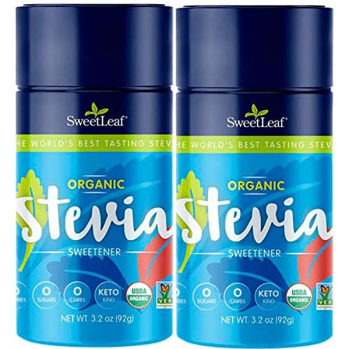 Sweetleaf Organic Stevia Powder Shaker Jar - Zero Calorie Stevia Sweetener No Bitter Aftertaste Plant-Based Sugar Substitute Non-GMO Sweet Leaf Stevia 3.2 Oz Ea (Pack of 2)