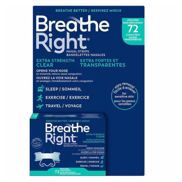 Breathe Right Nasal Strips, Extra Clear For Sensitive Skin, 72 Clear Strips