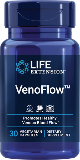 Life Extension VenoFlow - French Maritime Pine Bark and Soy Natto Extract Supplement for Healthy Blood Flow Circulation and Vascular Health – Gluten-Free, Non-GMO, Vegetarian – 30 Capsules