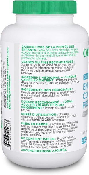 Organika Enhanced Collagen Protein Capsules - For Healthy Hair, Skin, Nails, Joints - Hydrolyzed For Better Absorption – Grass-Fed, Non-Gmo - 240 Capsules