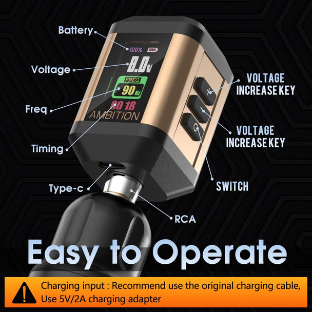 Ambition Vibe Rotary Tattoo Machine With Korall Tattoo Power Supply 2200Mah - Wireless Tattoo Machine Cartridge Pen Brushless Motor Battery Pack Led Digital Display For Professional Tattoo Artist