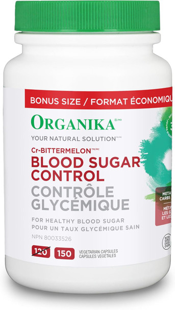 Organika Blood Sugar Control Bonus Size- Chromium And Bitter Melon, 150 Vcaps