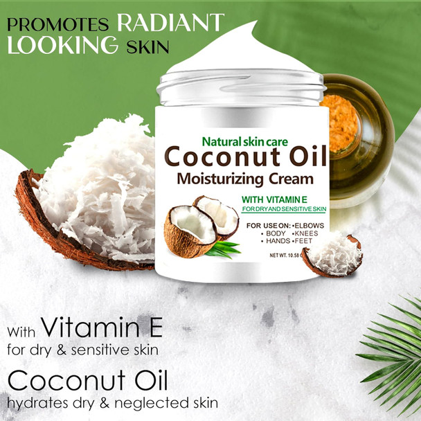 Coconut Oil Cream. Spa Size 10.5 Oz Moisturizing Cream. Coconut Oil For Face, Hands, Hair. Intense Hydration For Dry Skin