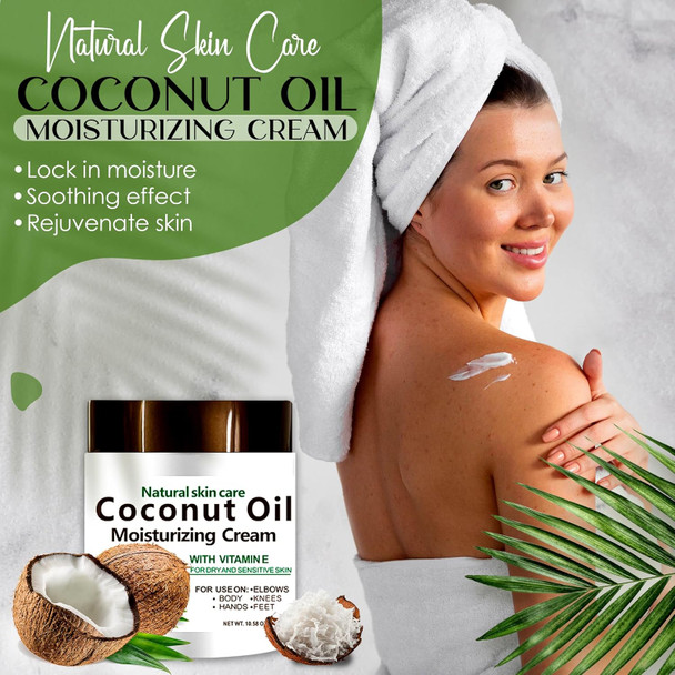 Coconut Oil Cream. Spa Size 10.5 Oz Moisturizing Cream. Coconut Oil For Face, Hands, Hair. Intense Hydration For Dry Skin