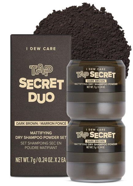 I Dew Care Dry Shampoo Powder - Tap Secret Dark Brown Duo + Refill 2 Pack | With Black Ginseng, Non-Aerosol, Benzene-, Mattifying Root Boost, No White Cast, Travel Size Dry Shampoo For Dark Hair