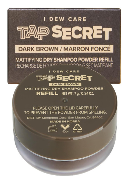 I Dew Care Dry Shampoo Powder - Tap Secret Dark Brown Duo + Refill 2 Pack | With Black Ginseng, Non-Aerosol, Benzene-, Mattifying Root Boost, No White Cast, Travel Size Dry Shampoo For Dark Hair