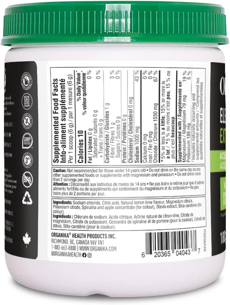 Organika Electrolytes Extra-Strength Powder- Lemon Lime- High In Sodium For Sport Recovery - Saltier Taste, Sugar- Hydration And Electrolyte Replenishment - 180G - 30 Servings