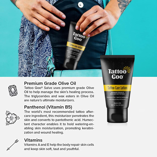 Tattoo Goo Aftercare Kit Includes Antimicrobial Soap, Balm, And Lotion, Tattoo Care For Color Enhancement + Quick Healing - Vegan, Cruelty-, Petroleum- (3 Piece Set)