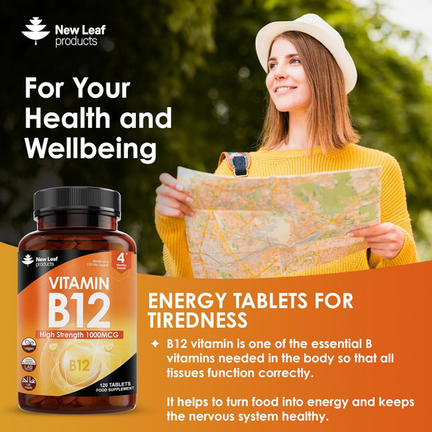 Vitamin B12 High Strength Tablets - 1000Mcg Vegan B12 Vitamin Methylcobalamin Supplement – Contributes To The Reduction Of Tiredness And Fatigue & Immune Energy Support Made In The Uk (4 Month Supply)