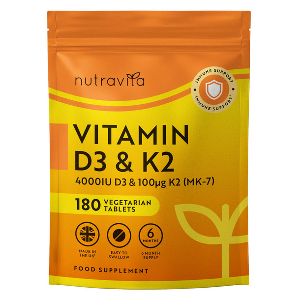 Nutravita Vitamin D3 4000 iu & K2 100μg MK7-180 Tablets