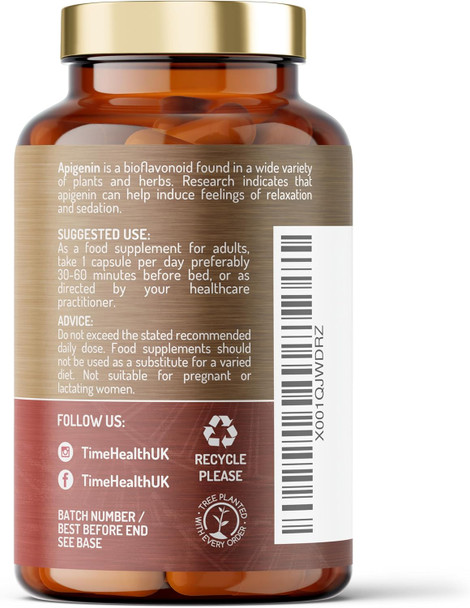Apigenin - 50Mg X 120 Capsules - 98%+ Purity - Optimal Dose For Sleep & Relaxation Support - Nad+ Booster - Grapefruit Source - Uk Made - Gmp Standards - Zero Additives (120 Count (Pack Of 1))