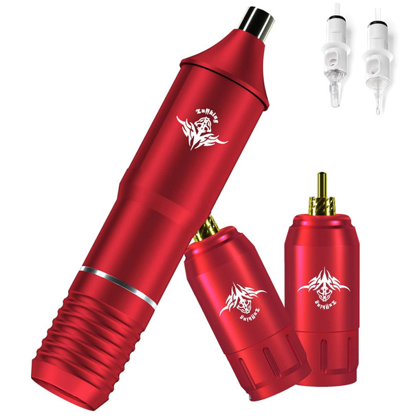 Rotary Tattoo Gun Kit, Tattoo Machine Pen With Battery And Cartridges Needles, Easy Work Professional Makeup Gun (Red)