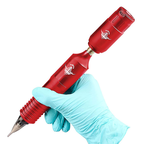 Rotary Tattoo Gun Kit, Tattoo Machine Pen With Battery And Cartridges Needles, Easy Work Professional Makeup Gun (Red)