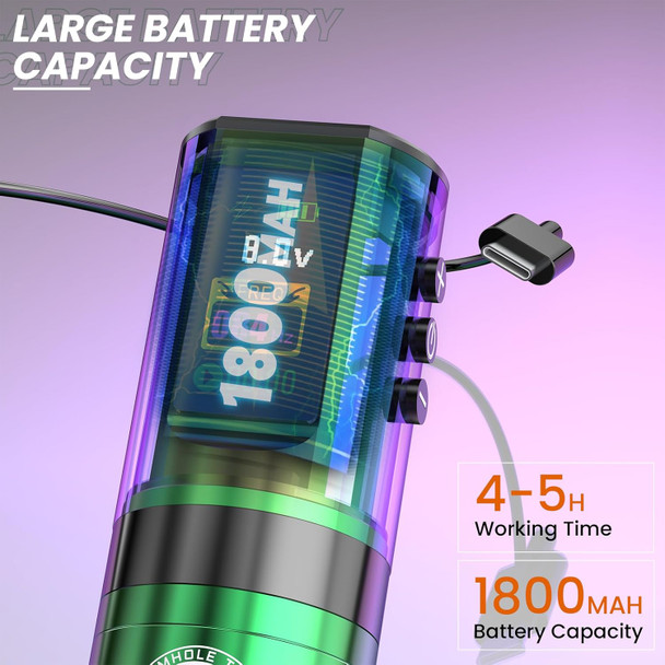 Wormhole Wireless Tattoo Machine Kit With 1,800 Mah Capacity Rotary Tattoo Machine 1,050 Mah Capacity Power Supply Tattoo Pen Kit(Purple+Green)