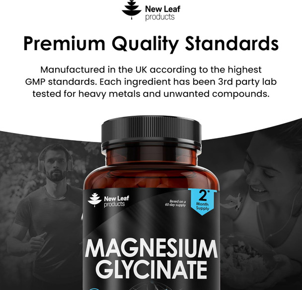 Magnesium Glycinate Supplements - 1040Mg Of Magnesium - 120 High Strength Capsules Providing 208Mg Elemental Magnesium Per Serving - Pure Active Ingredient - Uk Manufactured By Leaf Products