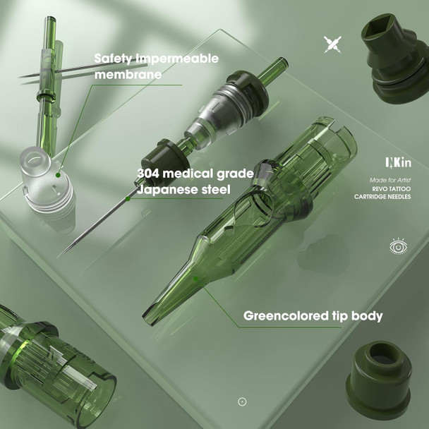 Inkin Revo Tattoo Cartridges Magnum Curved 15Rm, Tattoo Cartridge #12 Standard 0.35Mm Round Mag Disposable Tattoo Needles With Stay-Sharp Needles Long Taper 20Pcs With Professional Membrane (R1215M1C)