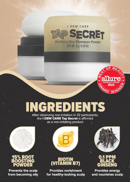I Dew Care Dry Shampoo - Tap Secret Trio + Detangling Brush With Mirror | With Black Ginseng, Non-Aerosol, Benzene-,Powder, Fuller Looking Hair, No White Cast