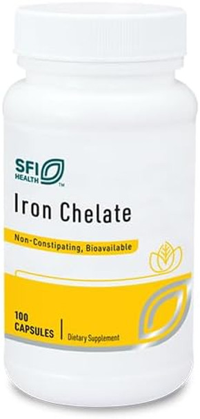 Klaire Labs Iron Bisglycinate Chelate Supplement - 30Mg Ferrous Bisglycinate Chelate - Designed To Be Well-Tolerated, Well-Absorbed & Gentle On Stomach - Hypoallergenic (100 Capsules)