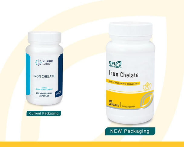 Klaire Labs Iron Bisglycinate Chelate Supplement - 30Mg Ferrous Bisglycinate Chelate - Designed To Be Well-Tolerated, Well-Absorbed & Gentle On Stomach - Hypoallergenic (100 Capsules)