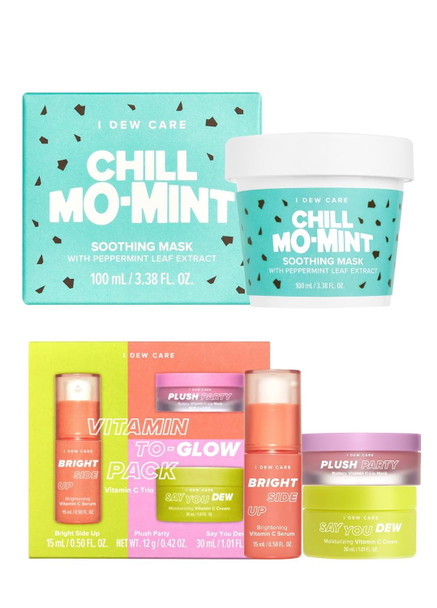 I Dew Care Wash-Off Face Mask - Chill Mo Mint, 3.38 Oz + Skincare Set - Vitamin To Glow Pack Bundle