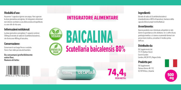 Hepatica Baicalin (Scutellaria Baicalensis) Chinese Skullcap 500Mg 120 Vegan Capsules, Certificate Of Analysis By Agrolab Germany, High Strength Supplement, Gluten And Gmo
