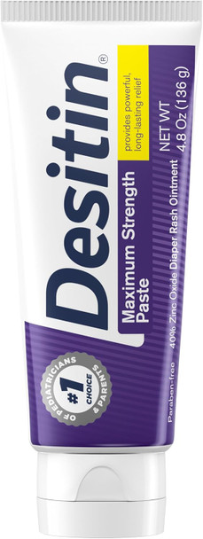 Desitin Maximum Strength Baby Diaper Rash Cream, 40% Zinc Oxide For Treatment, Relief & Prevention, Hypoallergenic, Phthalate- & Paraben- Paste, Protects Skin For 12 Hours, 4.8 Oz
