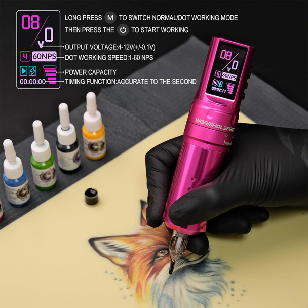 7 Adjustable Strokes Tattoo Gun Virgo Wireless Tattoo Machine With Coreless Motor 1,800 Mah Capacity Replacement Power Supply Digital Led Display Tattoo Pen For Tattoo Artists Chkp15-A