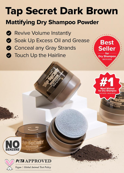 I Dew Care Dry Shampoo Powder - Tap Secret Dark Brown + Caffeine Eye Cream With Eye Roller - Glow Key Bundle