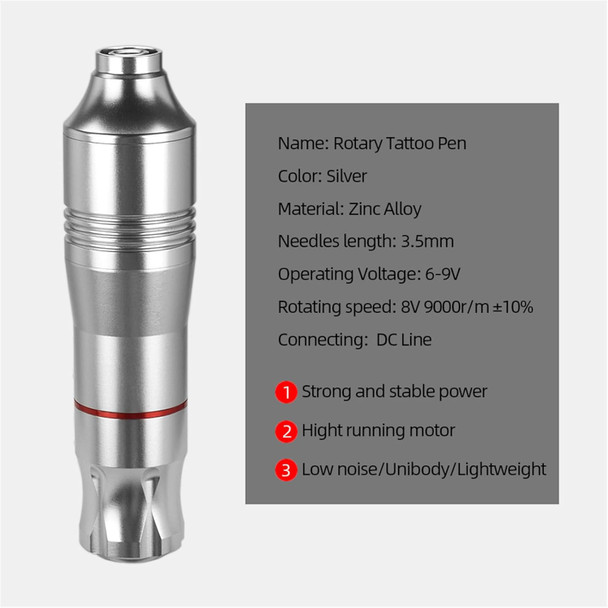 Tattoo Pen Kit Tattoo Cartridge Needles Tattoo Machine For Beginners Rotary Tattoo Pen Kits Complete Tattoo Sets (Silvery)