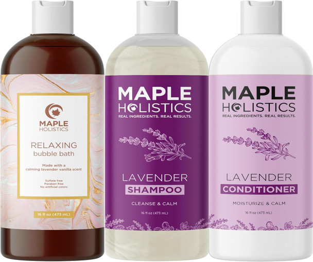 Aromatherapy Lavender Set For Women - Paraben And Sulfate Lavender Shampoo And Conditioner Set For Women Plus Calming Lavender Bubble Bath With Real Lavender Oil For Nighttime Relaxation