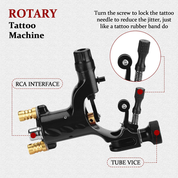 Atomus Rotary Tattoo Machine Gun Kit Professional Liner Shader Tattoo Motor Machine With Grip Tube Wrench Elastic Bandage Beginners Tattoo Kit Tattoo Supplies (Black)