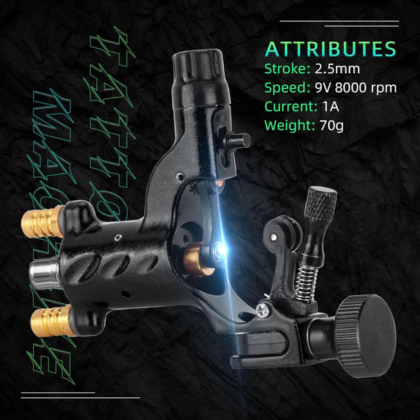 Atomus Rotary Tattoo Machine Gun Kit Professional Liner Shader Tattoo Motor Machine With Grip Tube Wrench Elastic Bandage Beginners Tattoo Kit Tattoo Supplies (Black)