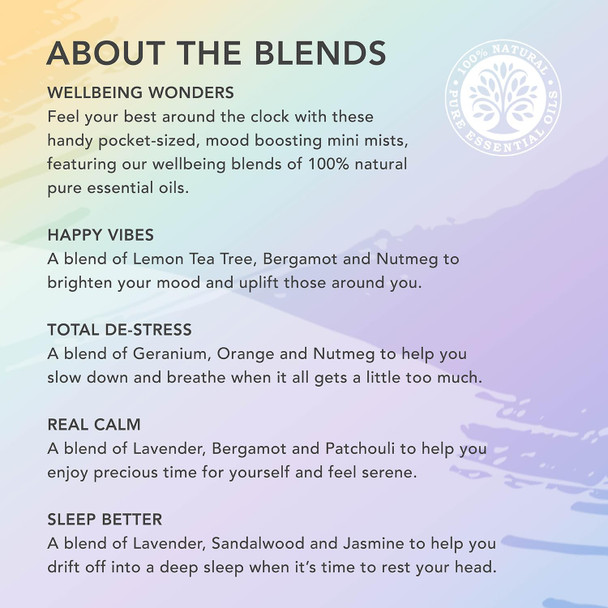 Tisserand Aromatherapy - Wellbeing - Little Wellbeing Wonders Collection - Moodfix Mist - 100% Pure Essential Oil - Miniature Mist Set - 4X9Ml