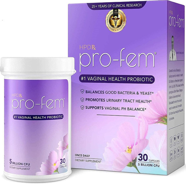 Pro-Fem #1 Vaginal Health Probiotic | Vaginal Probiotics | Clinically Proven To Promote Yeast & Ph Balance, Urinary Tract Health | Feminine Probiotics | Works In 7 Days | 30 Capsules | 1 Pack