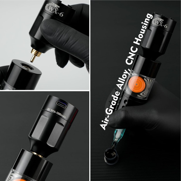 Wx-6 Tattoo Power Supply 4-12V Tattoo Battery 1,300Mah Rechargeable Usb Led Digital Screen, Lightweight For Tattoo Machine Tattoo Pen Wireless Tattoo Gun Pmu Machine (Rca,Black)