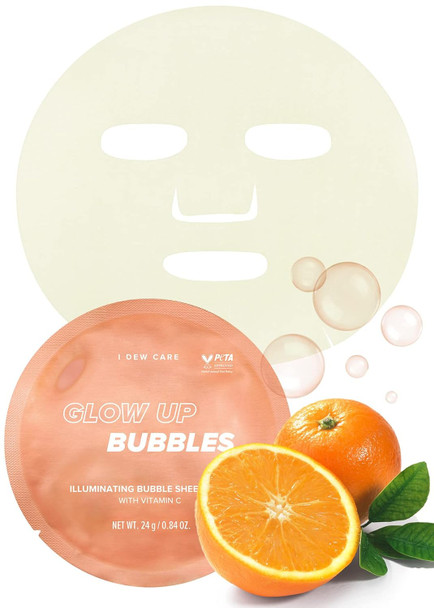 I Dew Care Bubble Sheet Mask - Glow Up Bubbles, 5 Ea + Lip Mask - Plush Party, 0.42 Oz Bundle