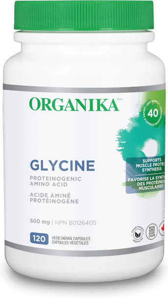 Organika Glycine - Proteinogenic Amino Acid - Aids Protein Synthesis, Collagen Formation, Joint And Muscle Health, Calming Effect - 120Caps